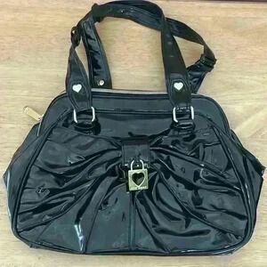 NWOT Betsey Johnson Black Patent Bow Satchel Handbag Purse Large Rare